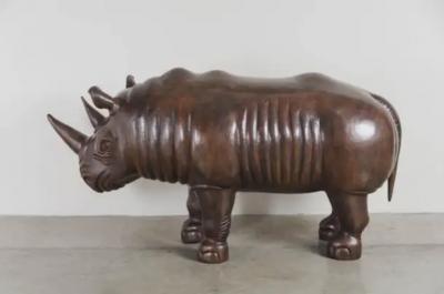Robert Kuo Rhinoceros Sculpture Antique Copper by Robert Kuo One of a Kind