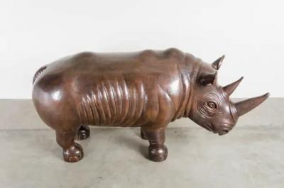 Robert Kuo Rhinoceros Sculpture Antique Copper by Robert Kuo One of a Kind
