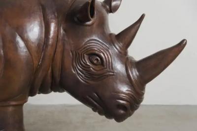 Robert Kuo Rhinoceros Sculpture Antique Copper by Robert Kuo One of a Kind