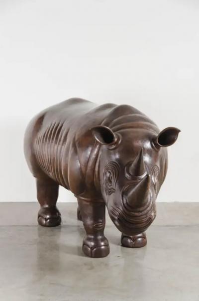 Robert Kuo Rhinoceros Sculpture Antique Copper by Robert Kuo One of a Kind
