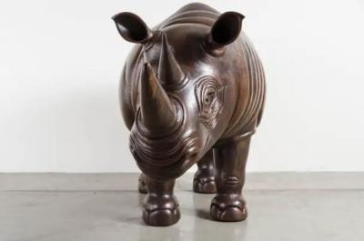 Robert Kuo Rhinoceros Sculpture Antique Copper by Robert Kuo One of a Kind