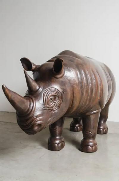 Robert Kuo Rhinoceros Sculpture Antique Copper by Robert Kuo One of a Kind