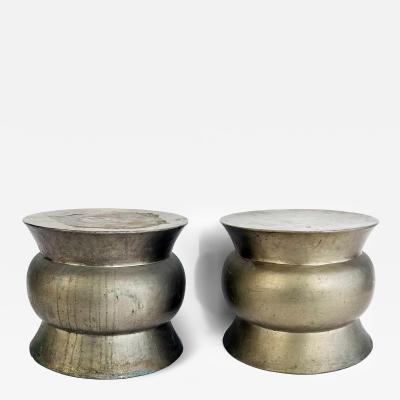 Robert Kuo Robert Kuo Metal Indian Style Drum Side Tables Two Available