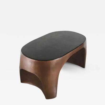 Robert Kuo Robert Kuo Repousse Curve Desk Table in Antique Copper and Black Lacquer