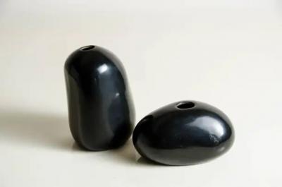 Robert Kuo Rock Bud Vase Short Black Lacquer by Robert Kuo Handmade Limited Edition
