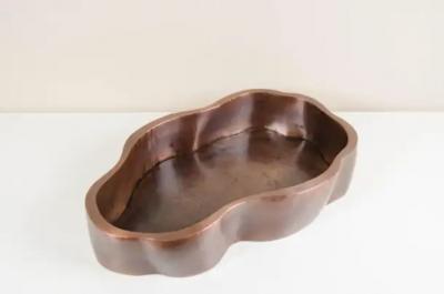 Robert Kuo Root Shape Oblong Low Cachepot Antique Copper by Robert Kuo Limited Edition