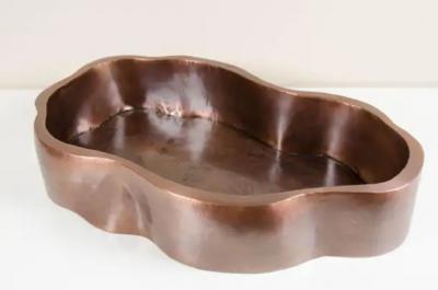 Robert Kuo Root Shape Oblong Low Cachepot Antique Copper by Robert Kuo Limited Edition