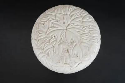 Robert Kuo Round Leaf Design Box Cream Lacquer by Robert Kuo Limited Edition in Stock