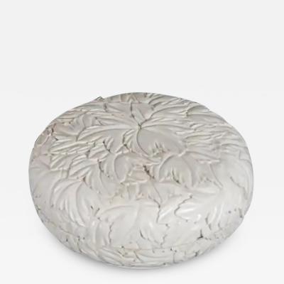 Robert Kuo Round Leaf Design Box Cream Lacquer by Robert Kuo Limited Edition in Stock