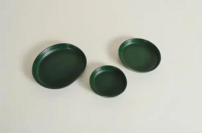 Robert Kuo Round Plates Set of 3 Green Lacquer by Robert Kuo Handmade Limited Edition