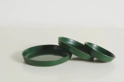 Robert Kuo Round Plates Set of 3 Green Lacquer by Robert Kuo Handmade Limited Edition