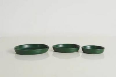Robert Kuo Round Plates Set of 3 Green Lacquer by Robert Kuo Handmade Limited Edition
