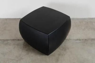 Robert Kuo Rounded Square Stool Black Lacquer by Robert Kuo Hand Repousse Limited