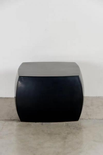 Robert Kuo Rounded Square Stool Black Lacquer by Robert Kuo Hand Repousse Limited