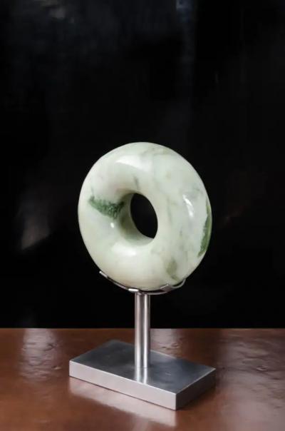 Robert Kuo Rounded Zong Sculpture Nephrite Jade by Robert Kuo Hand Carved Limited