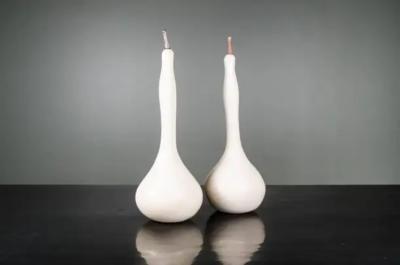 Robert Kuo Standing Gourd Sculpture Cream Lacquer by Robert Kuo Limited Edition