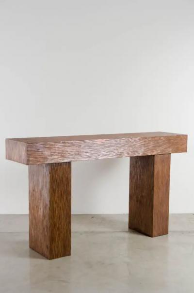 Robert Kuo T Console Pleats Design in Copper By Robert Kuo Hand Repousse Limited Edition