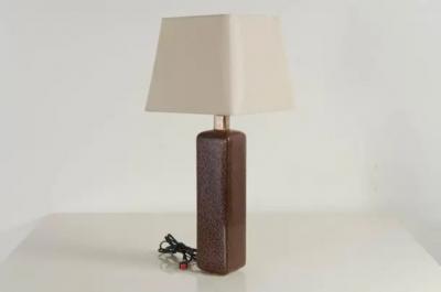 Robert Kuo Tall Block Web Table Lamp in Fig Color by Robert Kuo Limited Edition