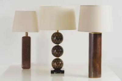 Robert Kuo Tall Block Web Table Lamp in Fig Color by Robert Kuo Limited Edition