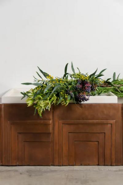 Robert Kuo Tessa Bench Antique Copper by Robert Kuo Limited Edition Hand Repousse