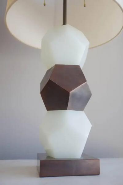 Robert Kuo Three Tier Faceted Lamp with Stand by Robert Kuo Limited Edition