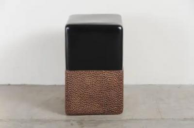 Robert Kuo Toad Skin Block Drumstool Black Lacquer and Antique Copper by Robert Kuo