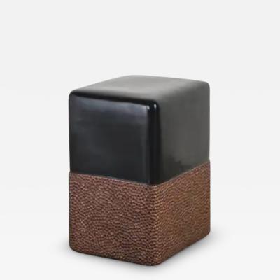 Robert Kuo Toad Skin Block Drumstool Black Lacquer and Antique Copper by Robert Kuo