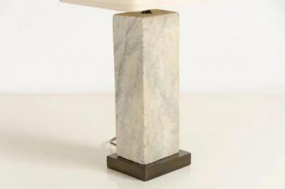Robert Kuo Vertical Stone Lamp with Shade by Robert Kuo Hand Carved Limited Edition
