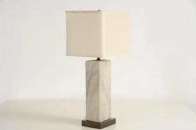 Robert Kuo Vertical Stone Lamp with Shade by Robert Kuo Hand Carved Limited Edition