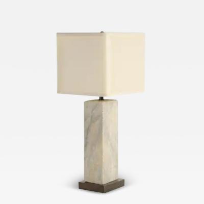 Robert Kuo Vertical Stone Lamp with Shade by Robert Kuo Hand Carved Limited Edition