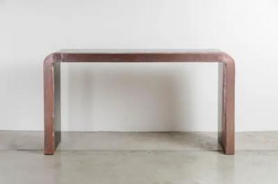 Robert Kuo Woodgrain Design Copper Console with Black Lacquer by Robert Kuo Hand Repousse