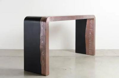 Robert Kuo Woodgrain Design Copper Console with Black Lacquer by Robert Kuo Hand Repousse