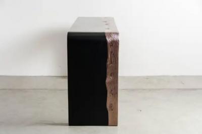 Robert Kuo Woodgrain Design Copper Console with Black Lacquer by Robert Kuo Hand Repousse