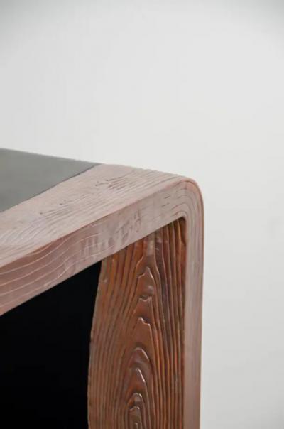 Robert Kuo Woodgrain Design Copper Console with Black Lacquer by Robert Kuo Hand Repousse