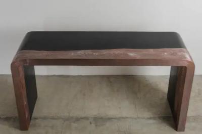 Robert Kuo Woodgrain Design Copper Console with Black Lacquer by Robert Kuo Hand Repousse
