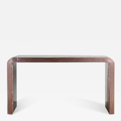 Robert Kuo Woodgrain Design Copper Console with Black Lacquer by Robert Kuo Hand Repousse