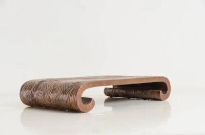 Robert Kuo Woodgrain Scroll Stand Antique Copper by Robert Kuo Hand Repousse Limited