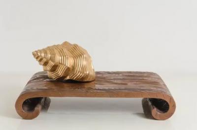 Robert Kuo Woodgrain Scroll Stand Antique Copper by Robert Kuo Hand Repousse Limited