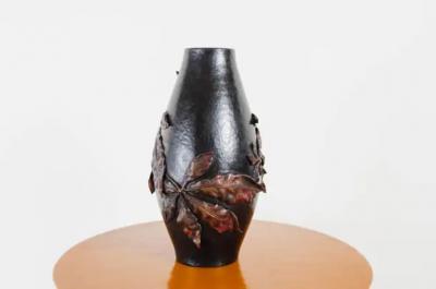 Robert Kuo Ye Zhi Ping Vase Antique Copper by Robert Kuo Hand Repousse Limited Edition
