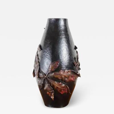 Robert Kuo Ye Zhi Ping Vase Antique Copper by Robert Kuo Hand Repousse Limited Edition