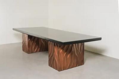 Robert Kuo Za Xian Dining Table Base Pair Antique Copper by Robert Kuo Limited Edition