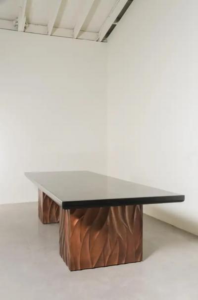 Robert Kuo Za Xian Dining Table Base Pair Antique Copper by Robert Kuo Limited Edition