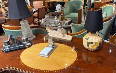 Robert Lallemant Robert Lallemant Art Deco Ceramic Table Lamp France 1930s