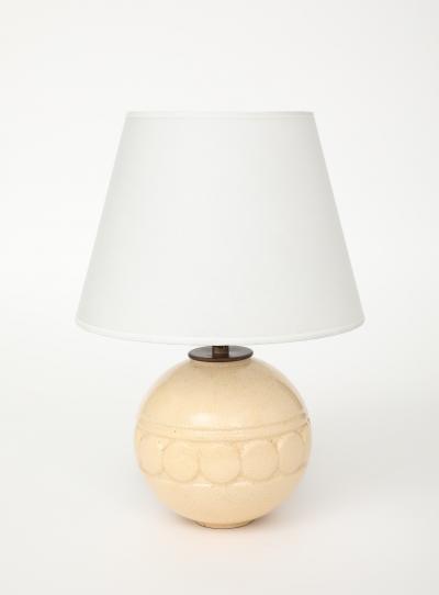 Robert Lallemant Robert Lallemant Ivory Crackle Ceramic Sphere Lamp France 1925 signed