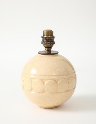 Robert Lallemant Robert Lallemant Ivory Crackle Ceramic Sphere Lamp France 1925 signed