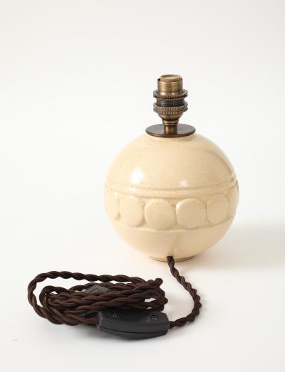Robert Lallemant Robert Lallemant Ivory Crackle Ceramic Sphere Lamp France 1925 signed