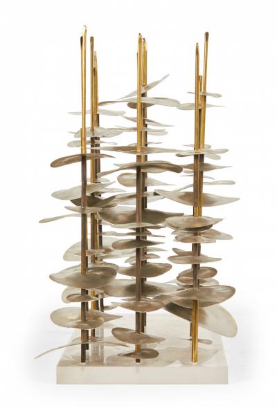 Robert Lee Morris Robert Lee Morris Vertical Cityscape Nickel And Brass Sculpture