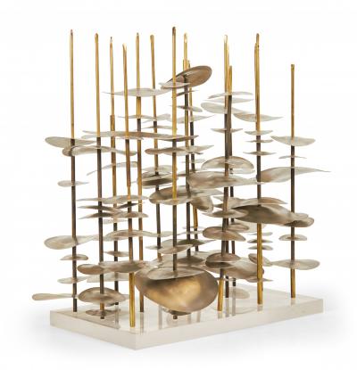 Robert Lee Morris Robert Lee Morris Vertical Cityscape Nickel And Brass Sculpture