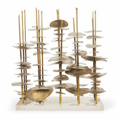 Robert Lee Morris Robert Lee Morris Vertical Cityscape Nickel And Brass Sculpture