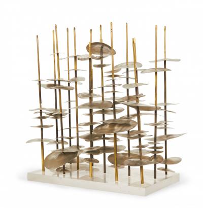 Robert Lee Morris Robert Lee Morris Vertical Cityscape Nickel And Brass Sculpture